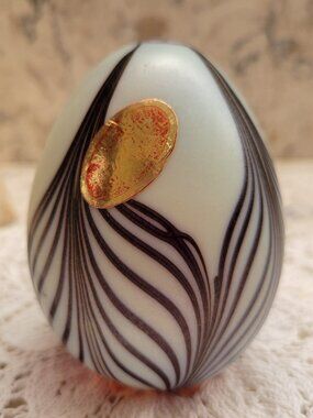 VINTAGE MURANO URANIUM IRIDESCENT GLASS EGG SHAPED PAPERWEIGHT ITALY W/ STICKER